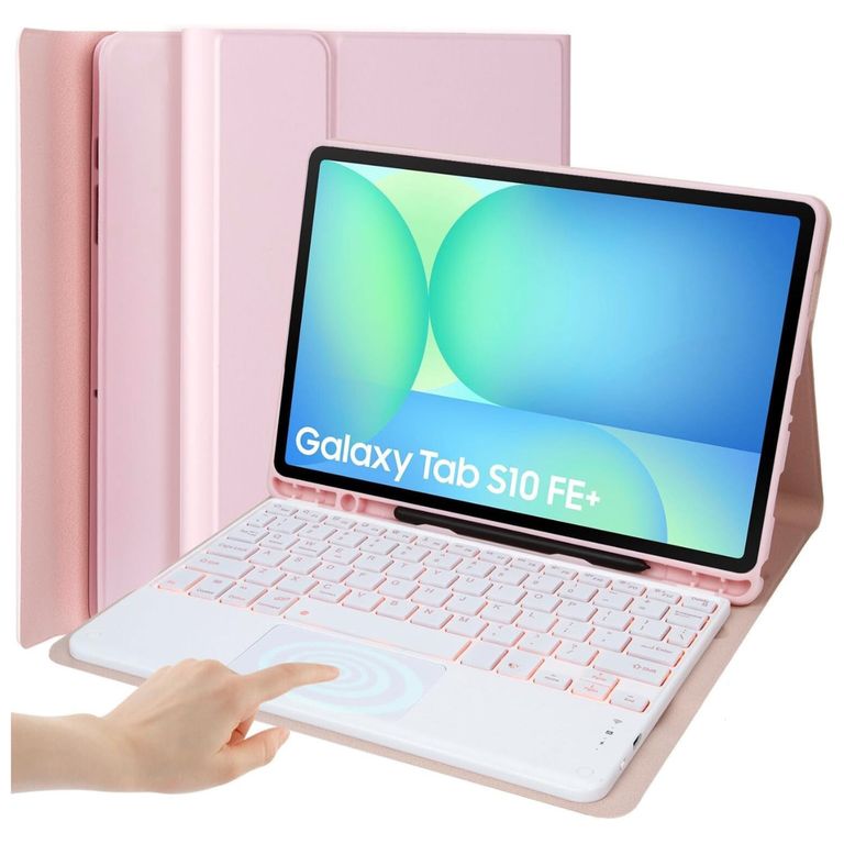 Funda Con Teclado Bluetooth Para Samsung S10 FE PLUS 13.1 " - ROSADO