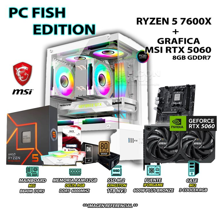 Computadora PC Gamer RYZEN 5 7600X RAM DDR5 32GB SSD 1TB RTX 5060 8GB