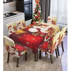 CASATEX - JUEGO DE FUNDAS DE SILLA + MANTEL DE MESA 7 PIEZAS NAVIDEÑO LUJOSO