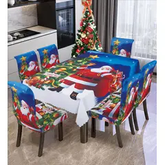 CASATEX - JUEGO DE FUNDAS DE SILLA + MANTEL DE MESA 7 PIEZAS NAVIDEÑO LUJOSO