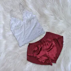 GENERICO - Conjunto Pijama Short Satin y Bralette Encaje