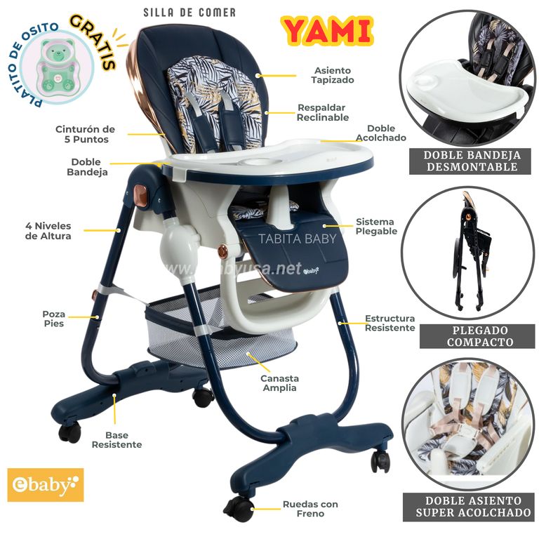 Silla de comer plegable con 5 Niveles YAMI Azul