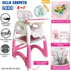 EBABY - Silla de comer Carpeta para Bebé Lara Rosado Conejo