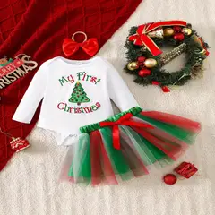 GENERICO - VESTIDO DE BEBÉ NAVIDAD - SET DE 3 PIEZAS