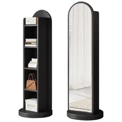 DIBA MUEBLES - Espejo de Cuerpo Entero Giratorio con Estante Rubly Negro