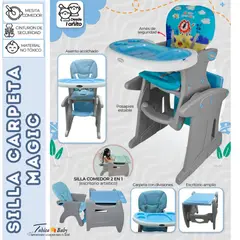 BABY KITS - Silla de comer Escritorio 3 en 1 Magic Azul