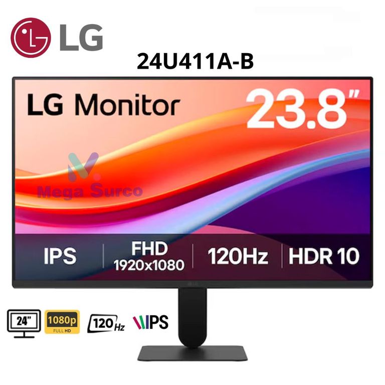 MONITOR 23.8 24U411A-B 120HZ/ 5MS/ IPS/ FHD/ VGA/ HDMI/ HDR10