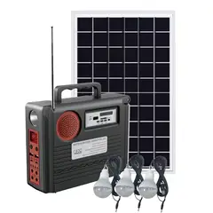 CAFINI - Kit Solar Portátil 3 Focos LED USB Radio FM Carga Solar 20W Energía para Casa y Campo