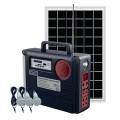 CAFINI - Kit Solar Iluminación 3 Focos + USB + Radio FM Recargable con Panel 20W Alta Duración