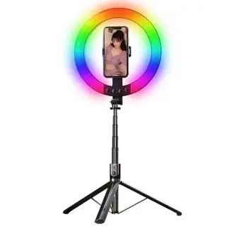 OEM - ARO DE LUZ RGB RECARGABLE DE 10 PULGADAS EN TRIPODE TELESCOPICO DE ALUMINIO DE 190cm