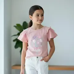 GENERICO - Polo Rosa Niña Algodón Volantes Angela Kids