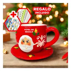 GENERICO - Taza con Plato Navideña de Papa Noel para Regalo de Navidad Y+Papel Regalo