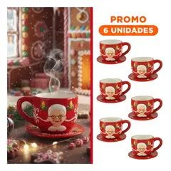 GENERICO - Pack6 Vaso Navideño con Plato y Mama Noela con Lentes Rojo