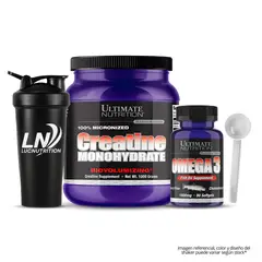 ULTIMATE NUTRITION - Creatina 1 kg + Omega 3 90 Capsulas - Fish Oil + shaker