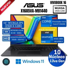 ASUS - LAPTOP VIVOBOOK 16 I7 13420H 16GB 512GB SSD LECTOR HUELLA HD W11