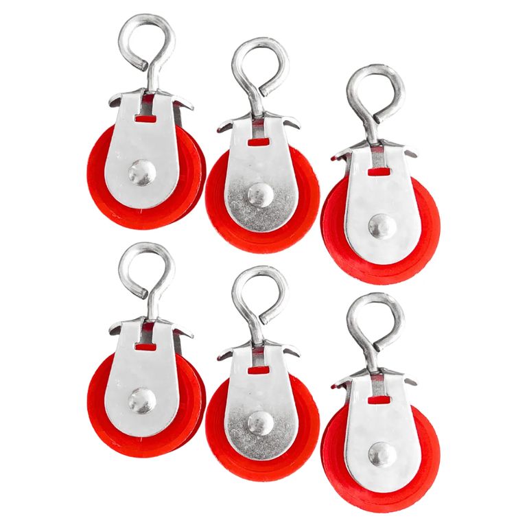 PACK X6 POLEA METÁLICA CON RUEDA PLÁSTICA ROJA 4.68 CM (1 ¾”)