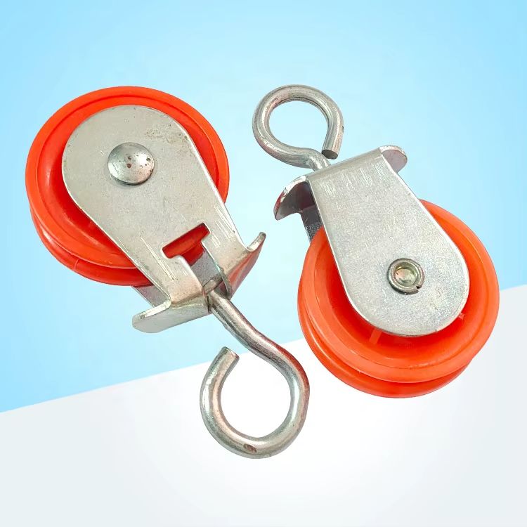 PACK X3 POLEA METÁLICA CON RUEDA PLÁSTICA ROJA 4.68 CM (1 ¾”)