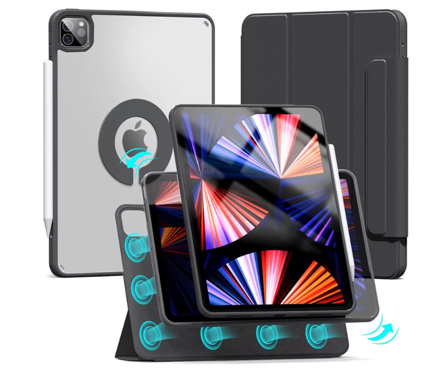 Case MAGNÉTICO DESMONTABLE para iPad 10ma y 11va Gen A16 de CUERO NEGRO PU