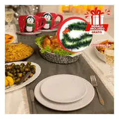 GENERICO - Taza Navideña con Plato y Pinguino con Bufanda Roja para Disfrutar en Familia Y+Guirnalda Nav