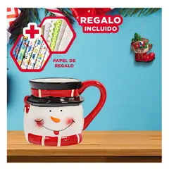 GENERICO - Taza Ceramica con Figura de Muñeco de Nieve Navideño Y+Papel Regalo