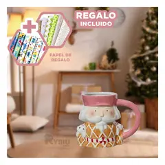 GENERICO - Taza Navideña Cascanuez en Color Rosado con Detalles de Ropa de Rombos Y+Papel Regalo