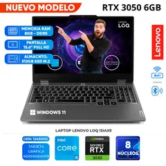 LENOVO - Notebook LOQ 15.6" FHD IPS Intel Core i5-12450HX hasta 4.4GHz 8GB DDR5 512GB SSD RTX 3050 6GB