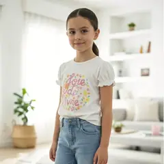 GENERICO - Polo Blanco Niña Algodón Floral Angela Kids