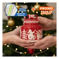 GENERICO - Pack12 Recipiente Navideno para Compartir y Regalar en Navidad Ceramica Rojo Y+Papel Regalo