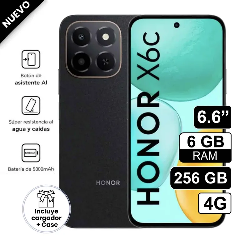 Celular X6C 256GB 6GB RAM cámara principal 50MP + 5MP frontal 6,6 Pulg Negro