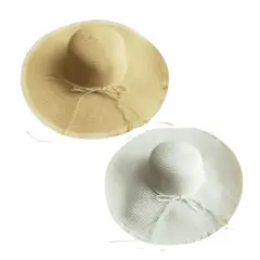 GENERICO - Pack 02 Sombreros Verano Mujer Lazo Nena Beige y Crema