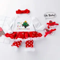 GENERICO - VESTIDO PARA NIÑA BEBE - MI PRIMERA NAVIDAD -4 PIEZAS