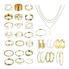 GENERICO - 35 PIEZAS DE BISUTERIA FANTASIA PARA DAMA ARETES ANILLOS