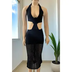 GENERICO - VESTIDO LARGO TEJIDO CON FLORES