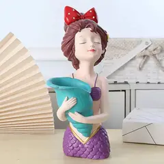 GENERICO - Maceta Decorativa Sirena con Caracola Turquesa de Resina