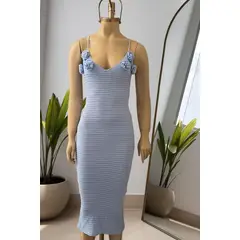 GENERICO - VESTIDO TEJIDO LARGO DISEÑO FLOR MUJER