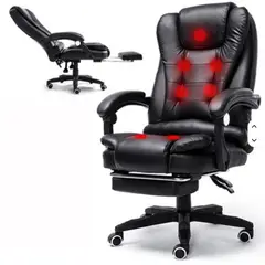 GENERICO - SILLA DE ESCRITORIO 7 MASAJEADOR GIRATORIO OFICINA GERENCIAL ERGONÓMICA RECLINABLE REPOSAPIES NEGRO
