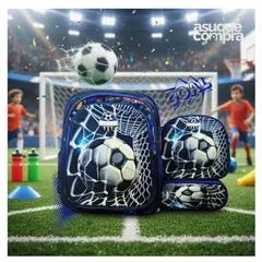GENERICO - MOCHILA 3 EN 1 ESCOLAR FUTBOL PARA NIÑOS CON LUCES JS