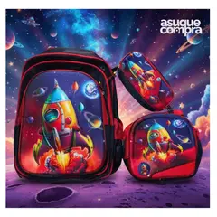 GENERICO - MOCHILA 3 EN 1 ESCOLAR COHETE PARA NIÑOS CON LUCES JS