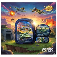 GENERICO - MOCHILA 3 EN 1 ESCOLAR AVION DE GUERRA PARA NIÑOS CON LUCES JS