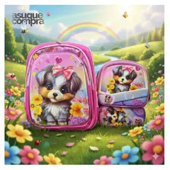 GENERICO - MOCHILA 3 EN 1 ESCOLAR NIÑA PERRITO PARA NIÑAS CON LUCES JS