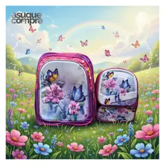 GENERICO - MOCHILA 3 EN 1 ESCOLAR NIÑA MARIPOSA PARA NIÑAS CON LUCES JS