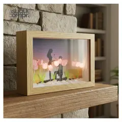 GENERICO - PORTA RETRATO CON TULIPANES LUCES PERSONALIZABLE (ROSA)