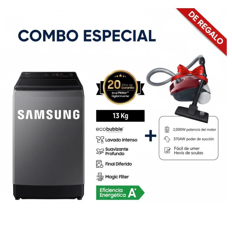 Lavadora 13Kg WA13CG5441BD Carga Superior EcoBubble + Aspiradora VCC4190V3KXZS 2000W