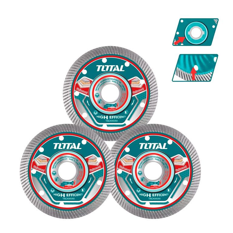 Juego 3 Discos Corte 4 1/2'' Diamante Para Amoladora Total