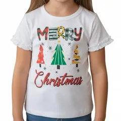 GENERICO - Polo Navideño Arbolitos Merry Christmas Blanco de Algodón Pima