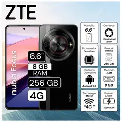 ZTE - Celular Focus 4G 8GB RAM 256GB 6.6" Pulg. Android 13 - Negro
