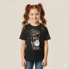 GENERICO - Polo Feliz Navidad Papá Noel Hohoho Negro de Algodón Pima
