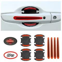 GENERICO - Protector Manija Reflejante Rojo Fibra Carbono Auto Universal 8pzs