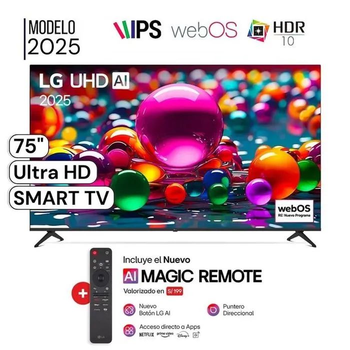 TELEVISOR 75" UHD 4K SMART TV THINQ AI 75UA8050PSA MODELO 2025 - NEGRO