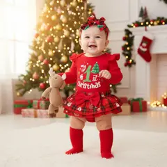 GENERICO - VESTIDO PARA NIÑA BEBE DE NAVIDAD - MODELO MI PRIMERA NAVIDAD